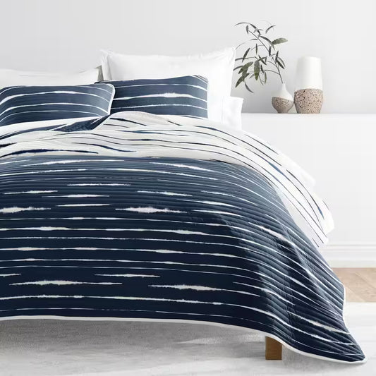 All Season 3-Pcs Horizon Lines Reversible Microfiber Quilt Set with Shams