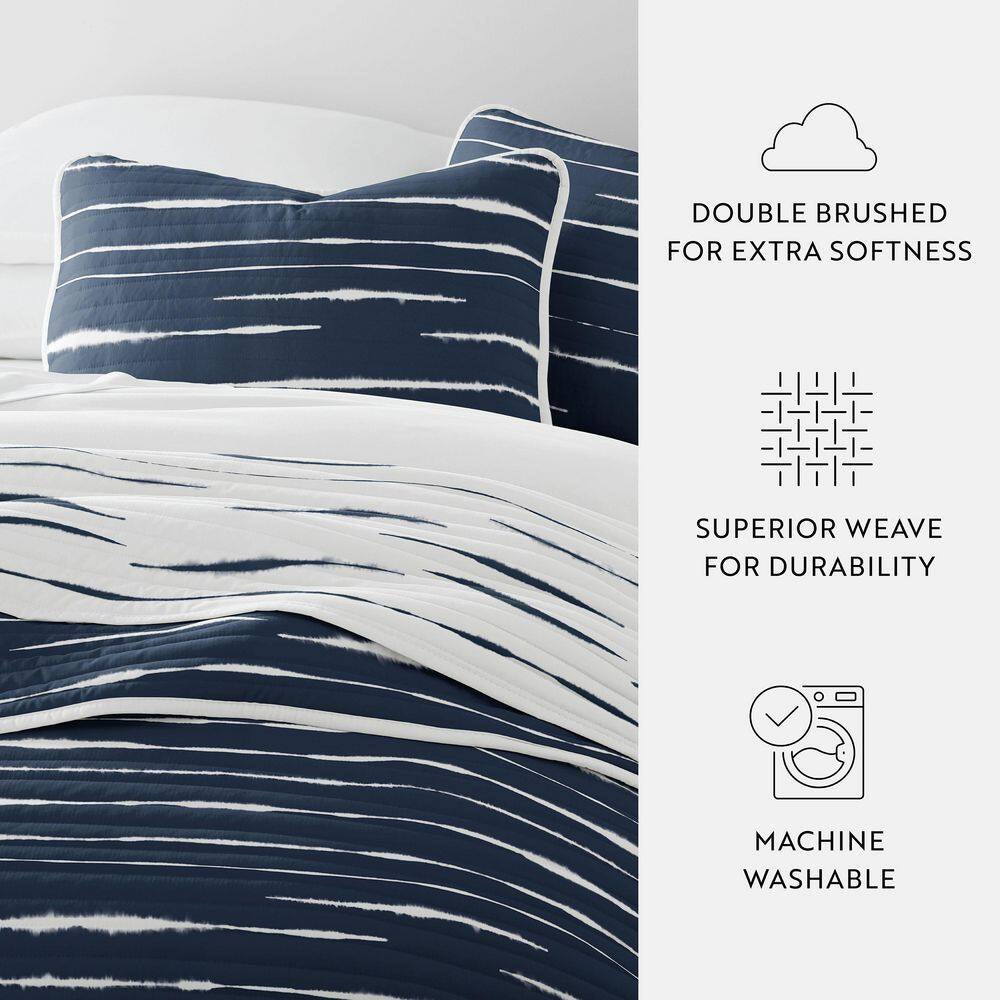 All Season 3-Pcs Horizon Lines Reversible Microfiber Quilt Set with Shams