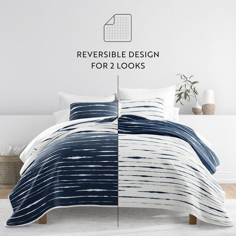 All Season 3-Pcs Horizon Lines Reversible Microfiber Quilt Set with Shams