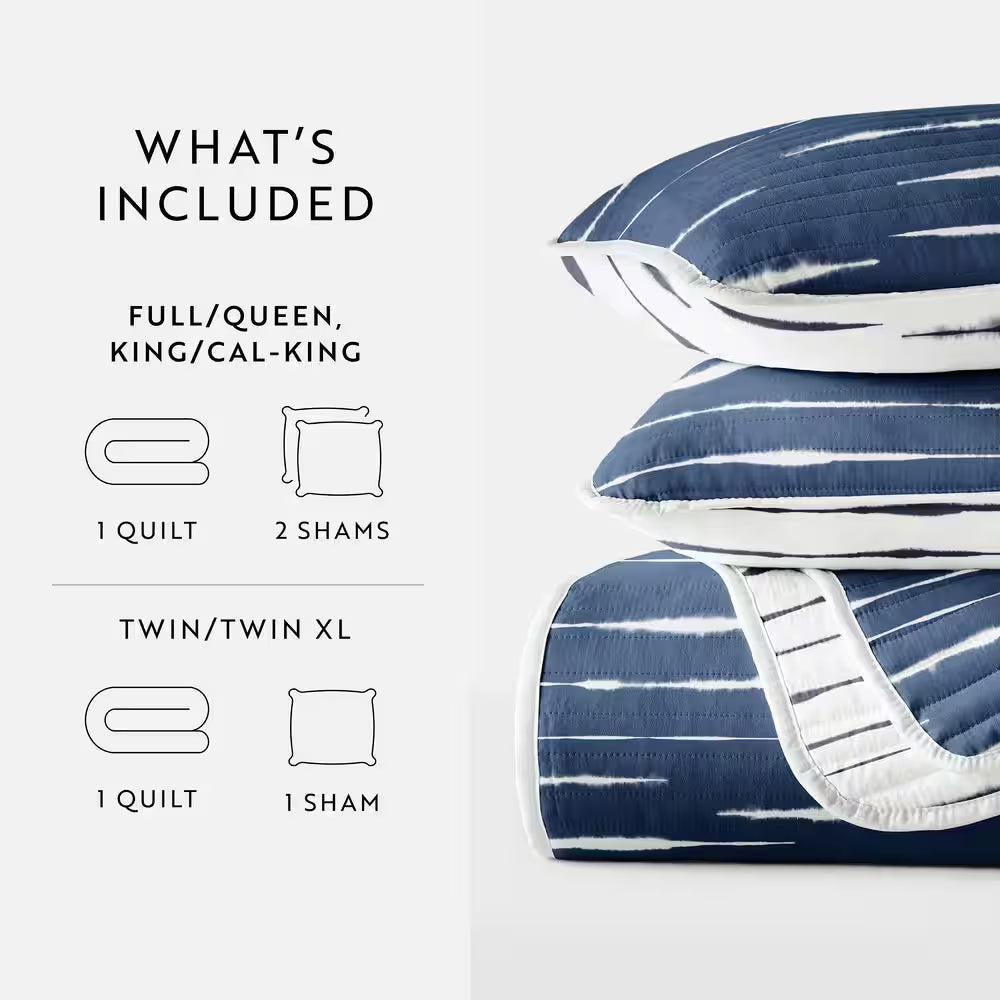 All Season 3-Pcs Horizon Lines Reversible Microfiber Quilt Set with Shams