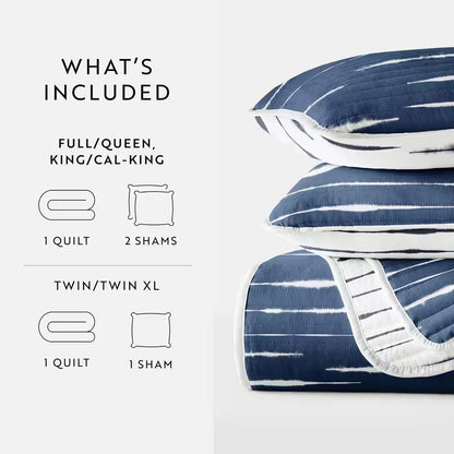 All Season 3-Pcs Horizon Lines Reversible Microfiber Quilt Set with Shams