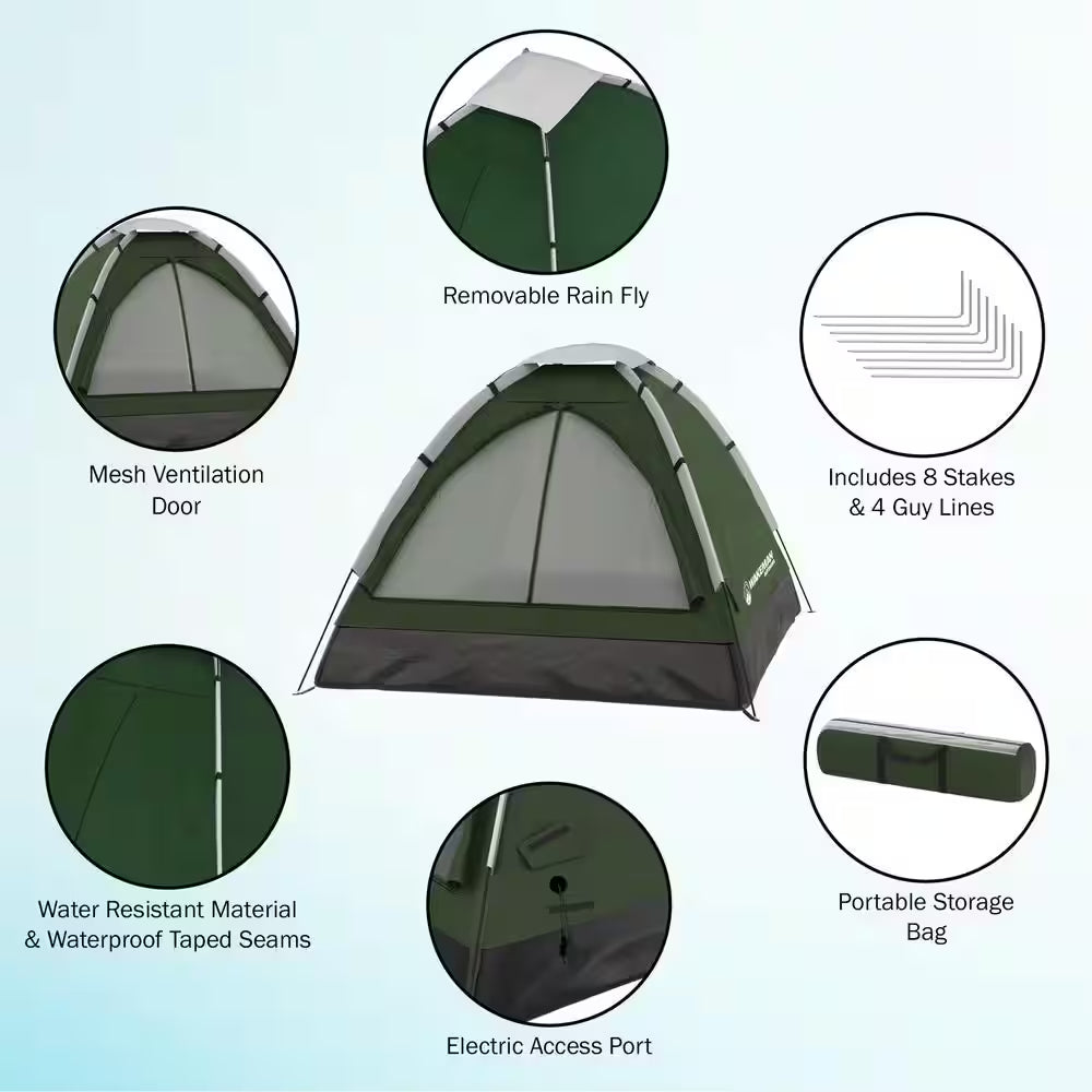 2-Person Green Water Resistant Dome Tent with Carry Bag