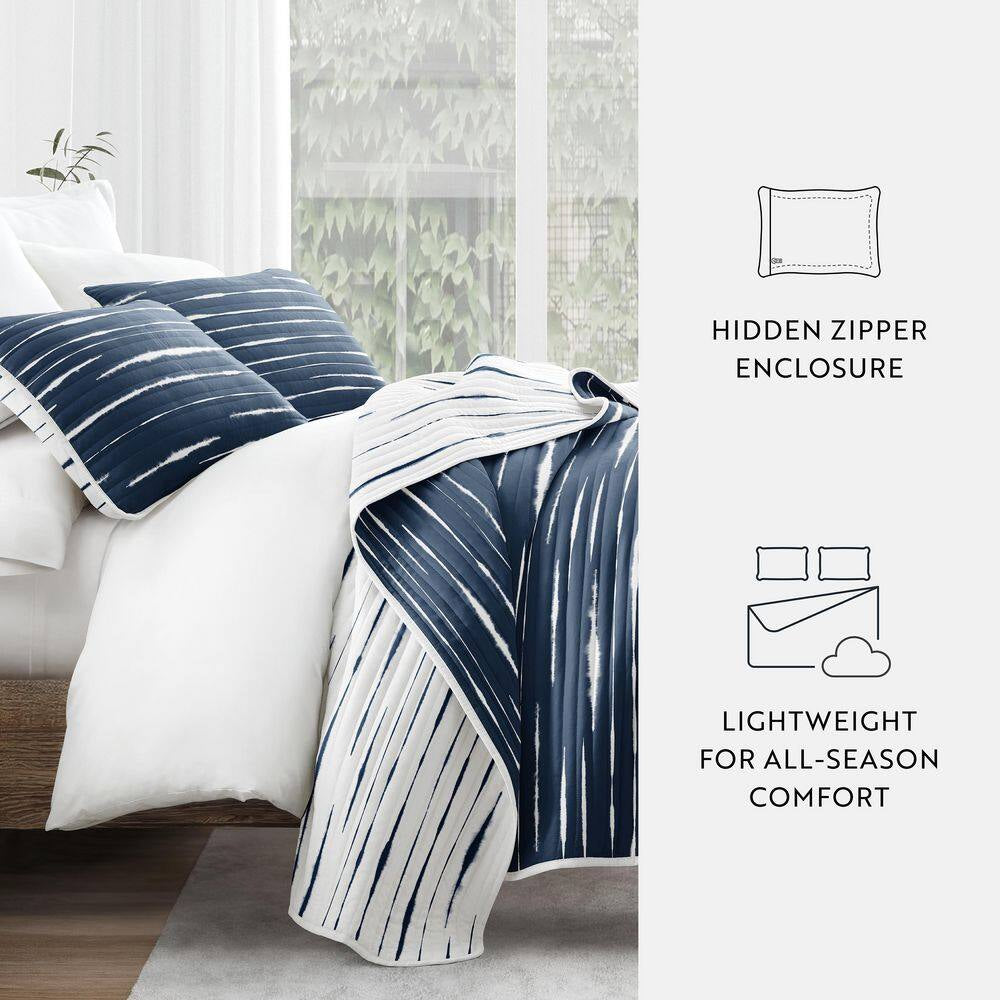 All Season 3-Pcs Horizon Lines Reversible Microfiber Quilt Set with Shams