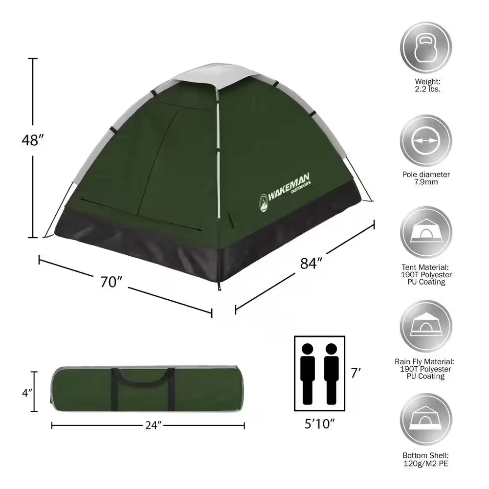 2-Person Green Water Resistant Dome Tent with Carry Bag