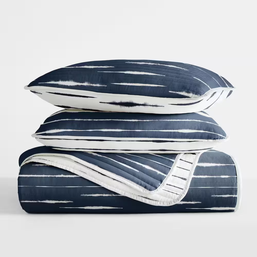 All Season 3-Pcs Horizon Lines Reversible Microfiber Quilt Set with Shams
